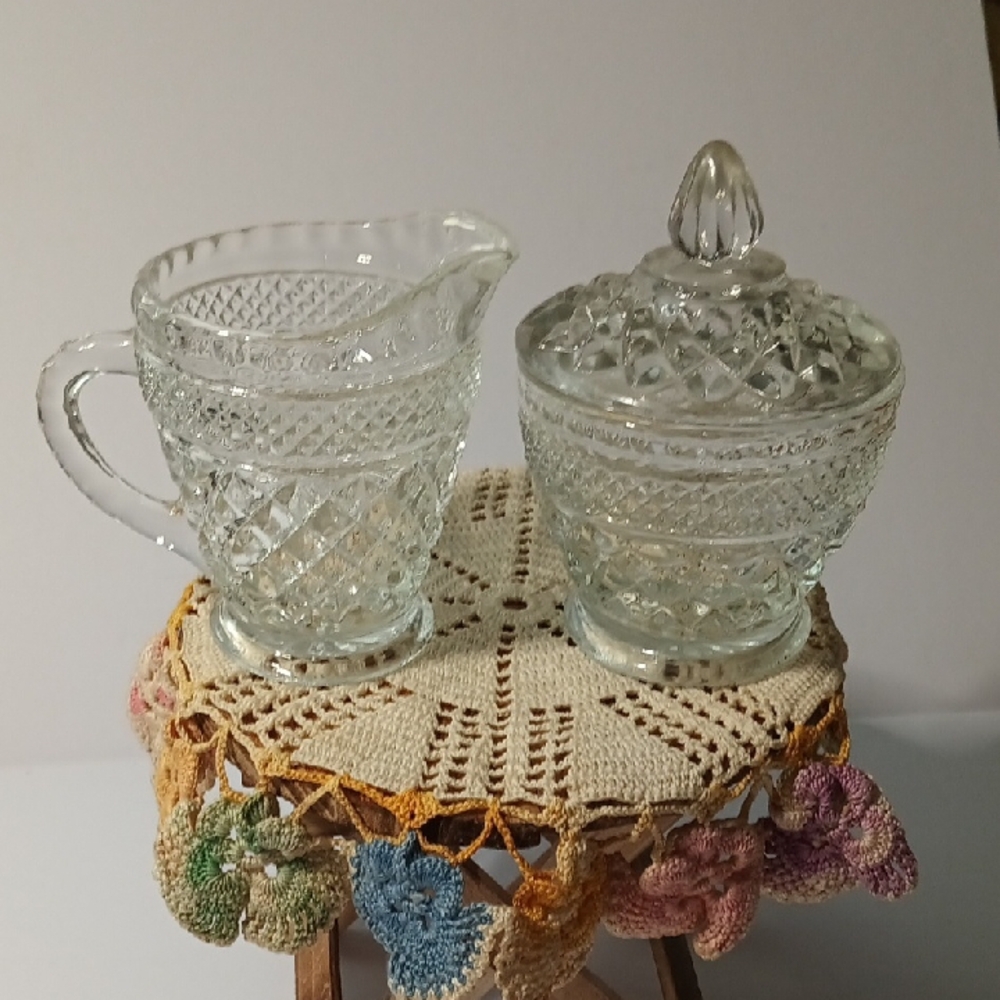 Elegant Vintage Glass Creamer and Sugar Bowl Set Made By Anchor Hocking